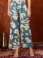 Botanical Printed Kurta With Palazzo Pant, Turquoise - Hiral Fashion - Distacart