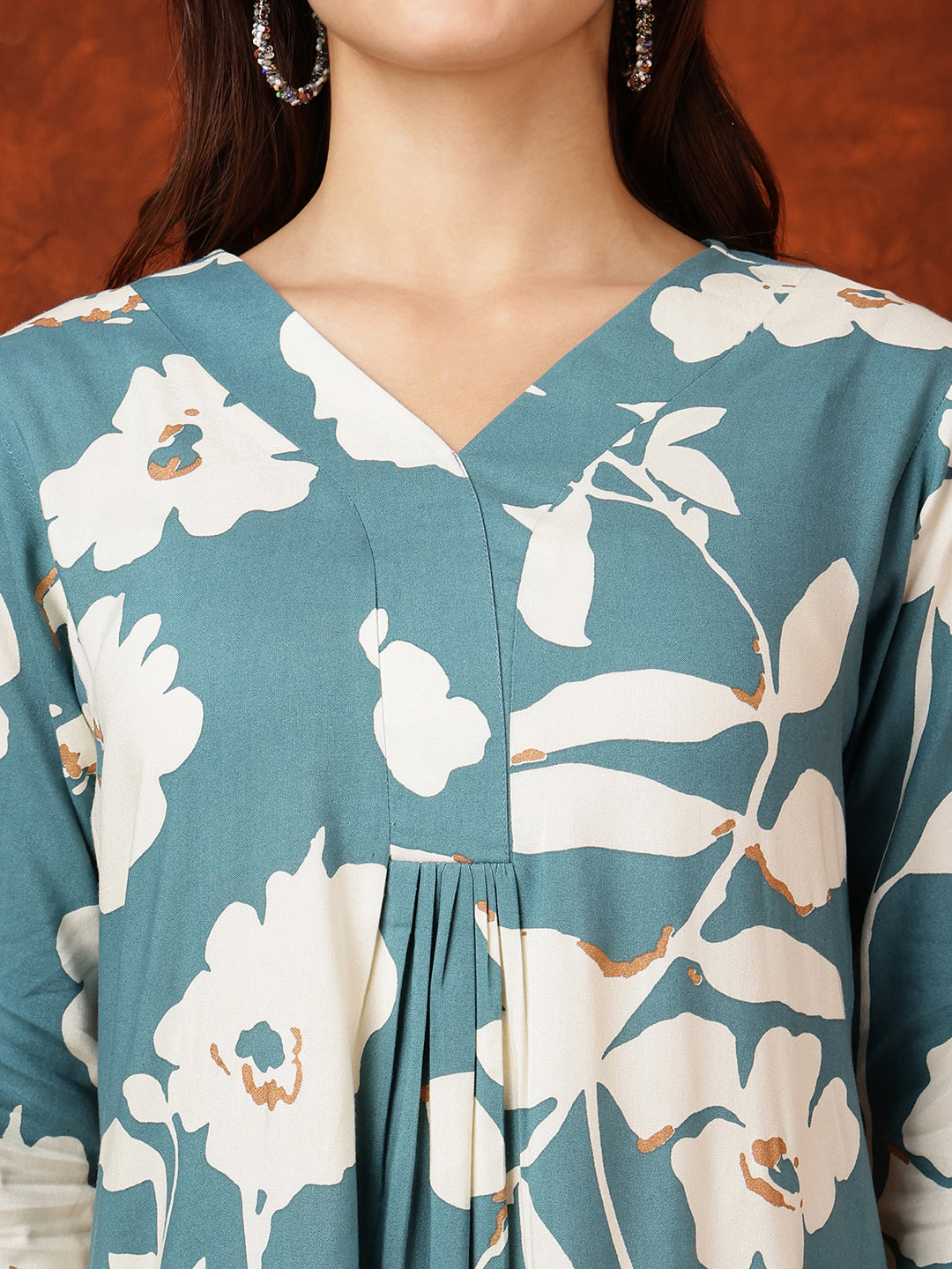 Botanical Printed Kurta With Palazzo Pant, Turquoise - Hiral Fashion - Distacart