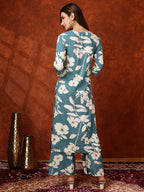 Botanical Printed Kurta With Palazzo Pant, Turquoise - Hiral Fashion - Distacart