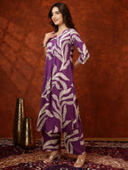 Botanical Printed Kurta With Palazzo Pant, Purple - Hiral Fashion