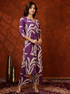 Botanical Printed Kurta With Palazzo Pant, Purple - Hiral Fashion
