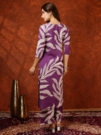 Botanical Printed Kurta With Palazzo Pant, Purple - Hiral Fashion