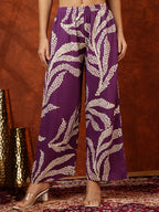 Botanical Printed Kurta With Palazzo Pant, Purple - Hiral Fashion