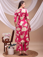 Floral Printed Kurta With Palazzo Pant, Pink - Hiral Fashion - Distacart