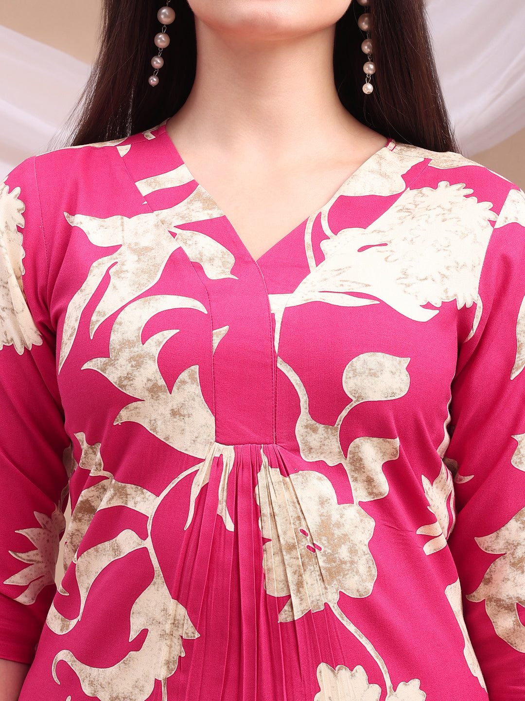 Floral Printed Kurta With Palazzo Pant, Pink - Hiral Fashion - Distacart