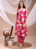 Floral Printed Kurta With Palazzo Pant, Pink - Hiral Fashion - Distacart