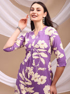 Floral Printed Kurta With Palazzo Pant, Lavender - Hiral Fashion - Distacart