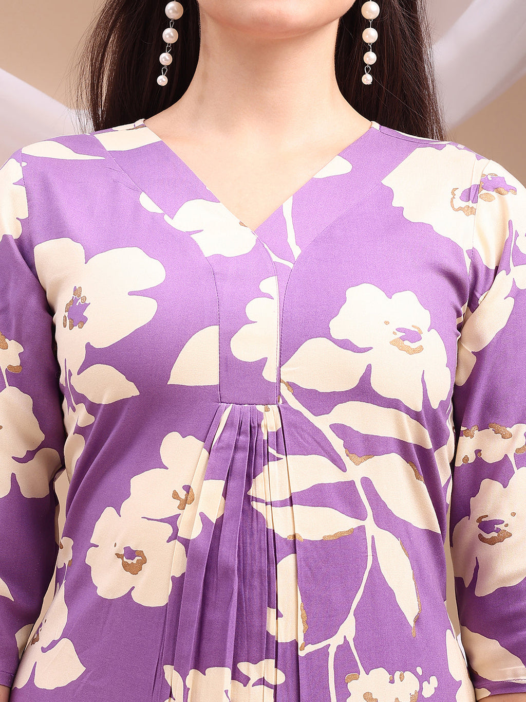 Floral Printed Kurta With Palazzo Pant, Lavender - Hiral Fashion - Distacart