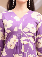 Floral Printed Kurta With Palazzo Pant, Lavender - Hiral Fashion - Distacart