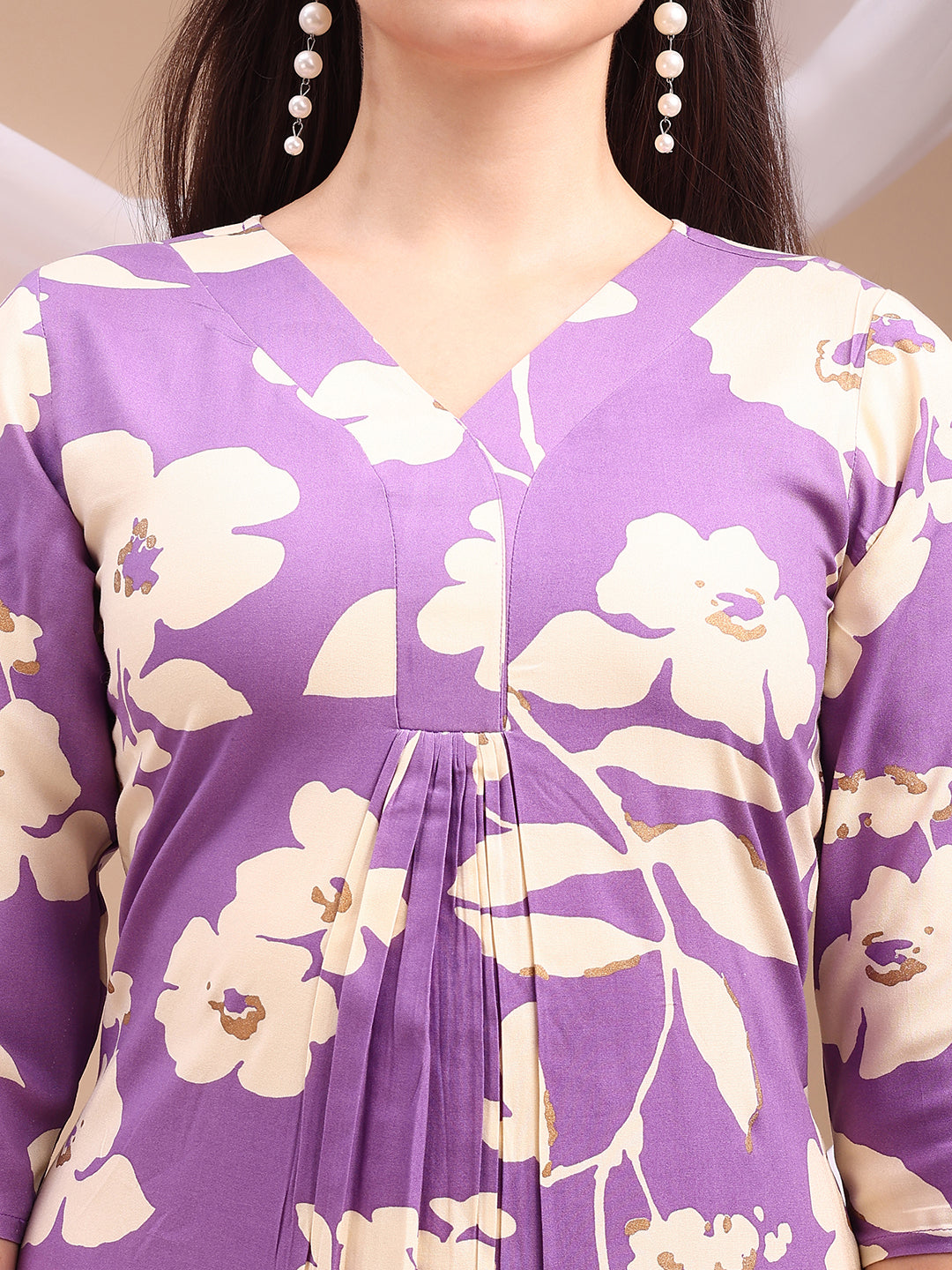 Floral Printed Kurta With Palazzo Pant, Lavender - Hiral Fashion - Distacart