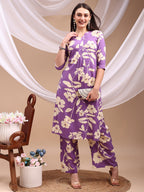 Floral Printed Kurta With Palazzo Pant, Lavender - Hiral Fashion - Distacart