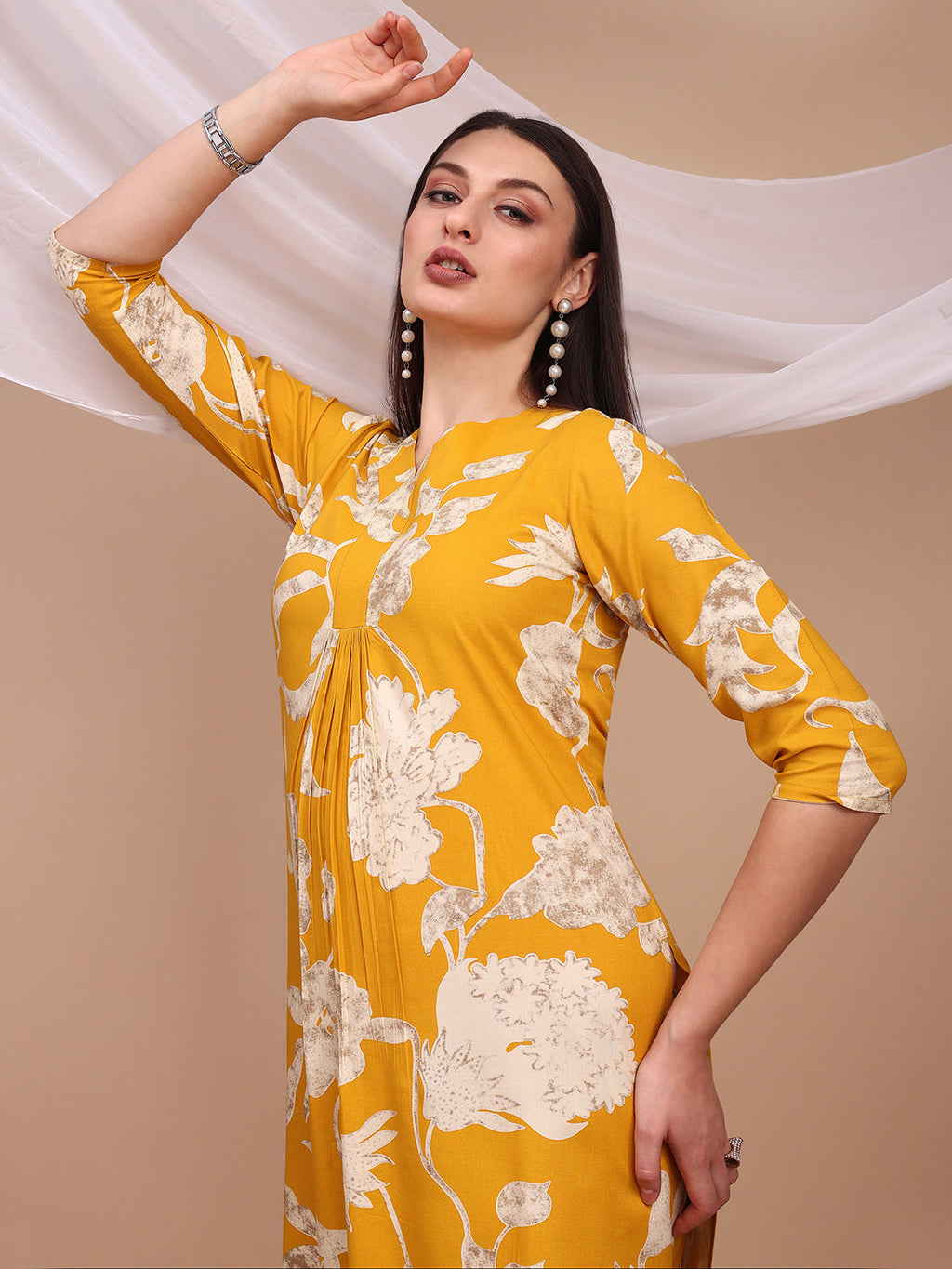 Floral Printed Kurta With Palazzo Pant, Yellow - Hiral Fashion - Distacart