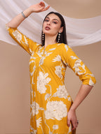 Floral Printed Kurta With Palazzo Pant, Yellow - Hiral Fashion - Distacart