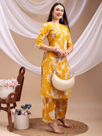 Floral Printed Kurta With Palazzo Pant, Yellow - Hiral Fashion - Distacart