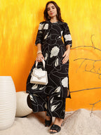 Printed Kurta With Palazzo Pants, Black - Hiral Fashion - Distacart