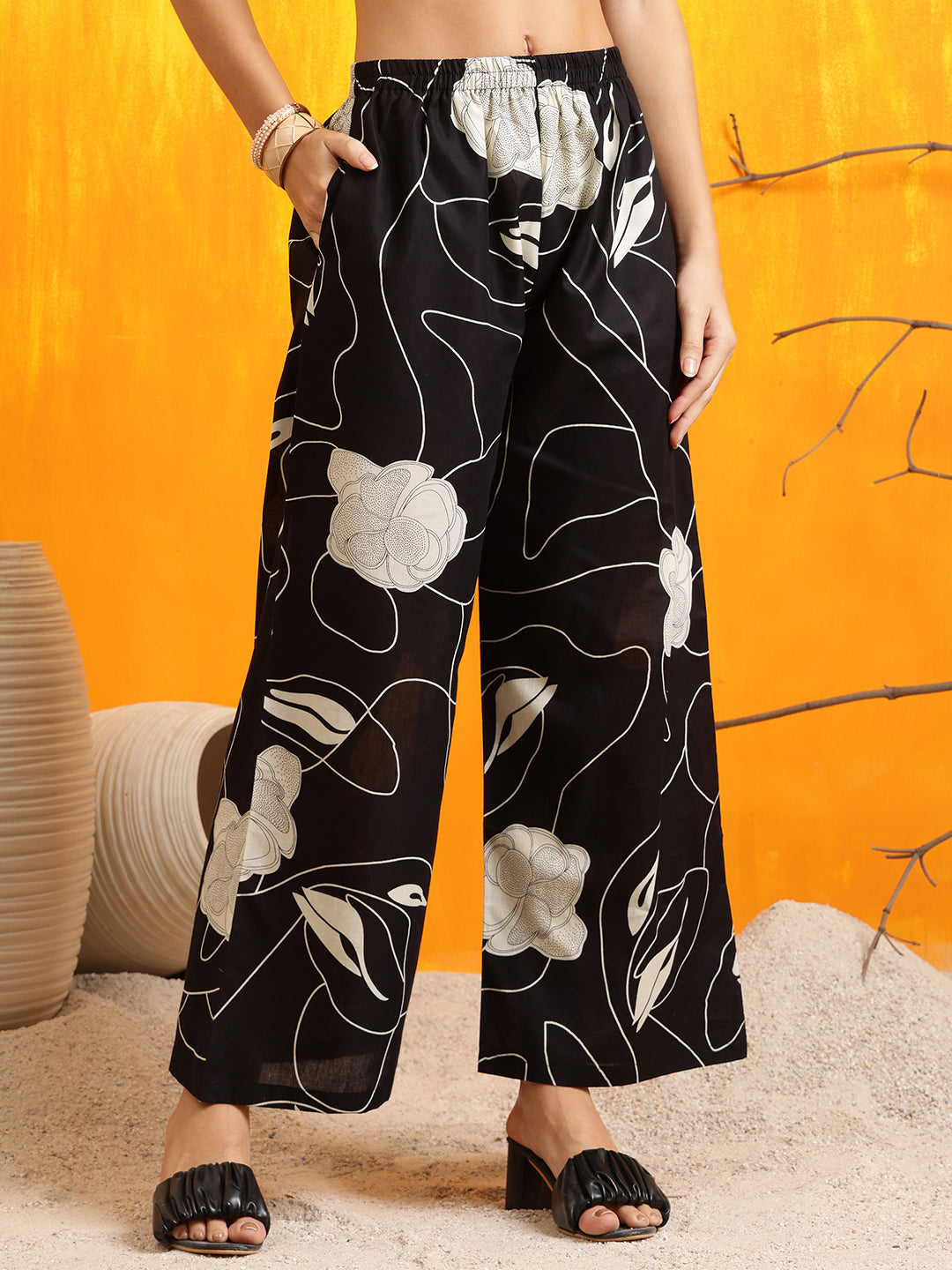 Printed Kurta With Palazzo Pants, Black - Hiral Fashion - Distacart
