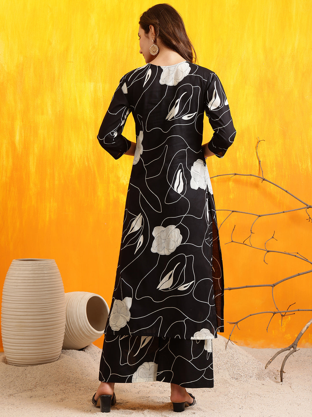Printed Kurta With Palazzo Pants, Black - Hiral Fashion - Distacart
