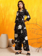 Printed Kurta With Palazzo Pants, Black - Hiral Fashion - Distacart