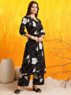 Printed Kurta With Palazzo Pants, Black - Hiral Fashion - Distacart