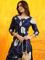 Printed Kurta With Palazzo Pants, Navy Blue - Hiral Fashion - Distacart