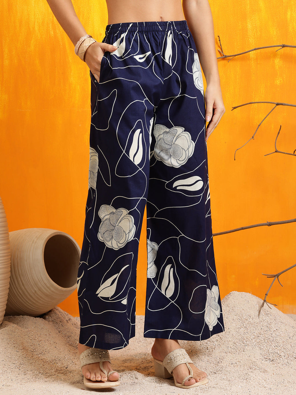 Printed Kurta With Palazzo Pants, Navy Blue - Hiral Fashion - Distacart