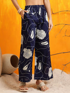 Printed Kurta With Palazzo Pants, Navy Blue - Hiral Fashion - Distacart