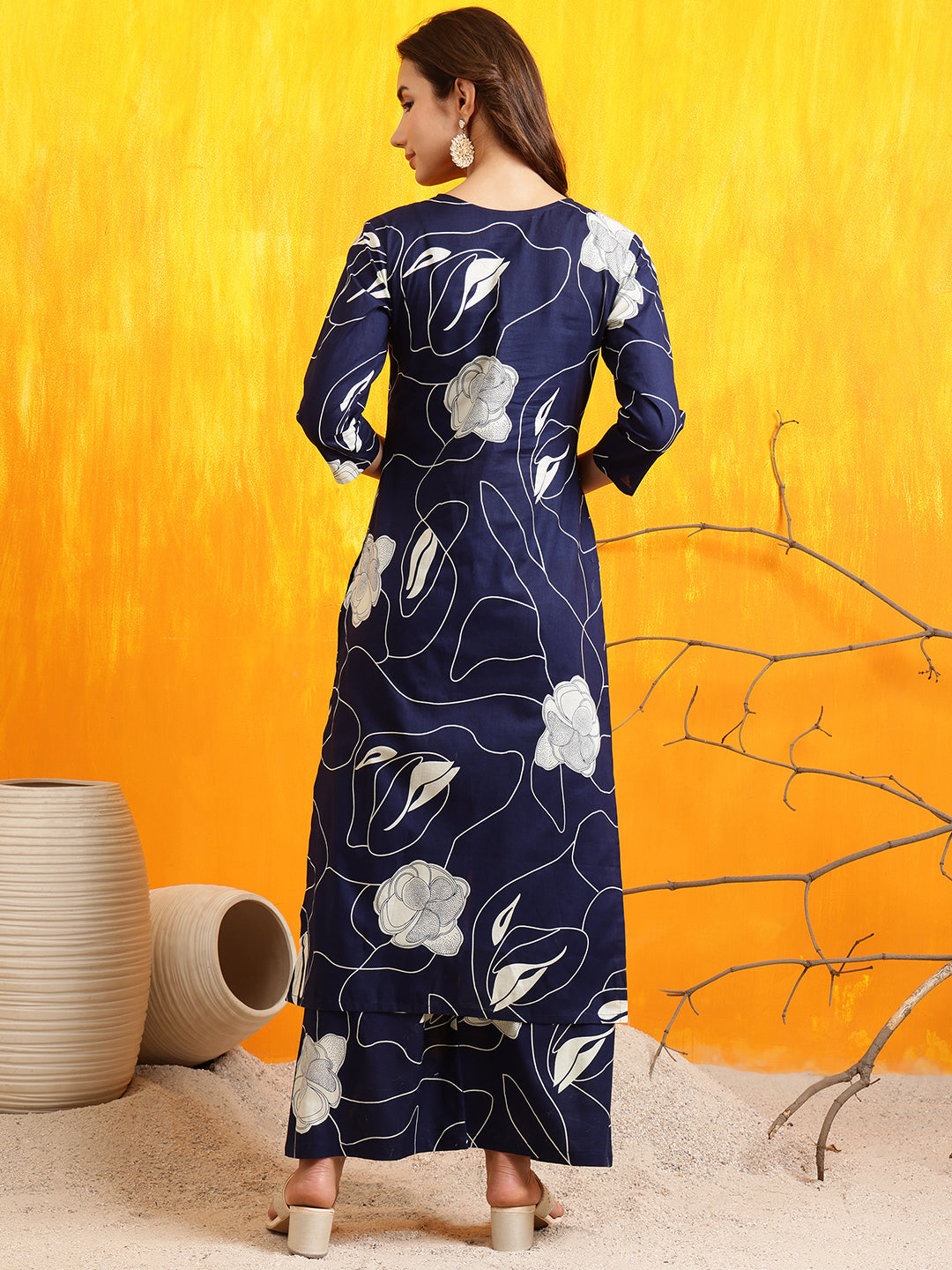 Printed Kurta With Palazzo Pants, Navy Blue - Hiral Fashion - Distacart
