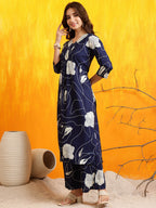 Printed Kurta With Palazzo Pants, Navy Blue - Hiral Fashion - Distacart