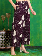 Printed Kurta With Palazzo Pants, Wine - Hiral Fashion