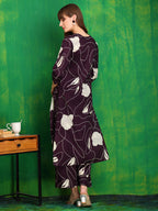 Printed Kurta With Palazzo Pants, Wine - Hiral Fashion