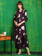 Printed Kurta With Palazzo Pants, Wine - Hiral Fashion