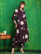 Printed Kurta With Palazzo Pants, Wine - Hiral Fashion