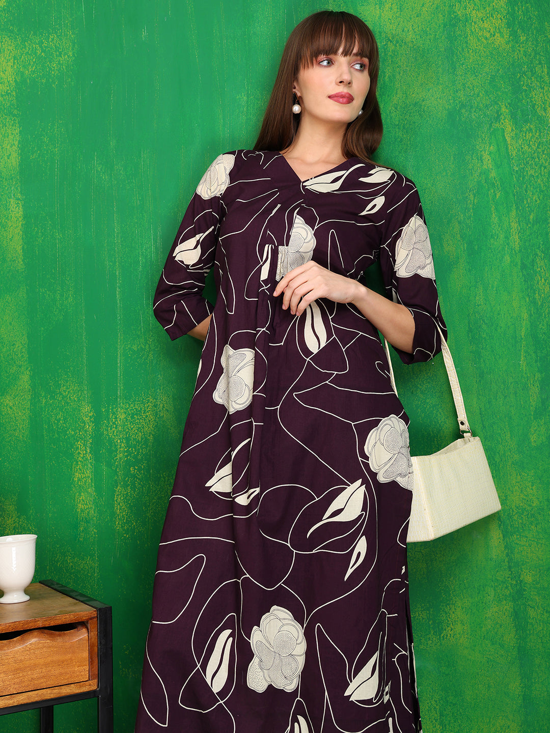 Printed Kurta With Palazzo Pants, Wine - Hiral Fashion
