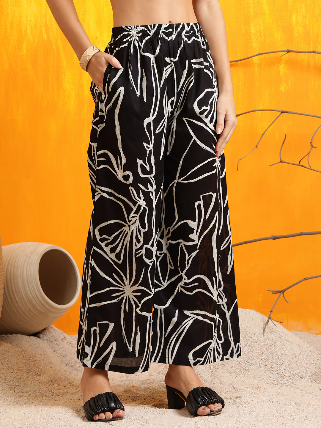Printed Kurta With Palazzo Pants, Black - Hiral Fashion - Distacart