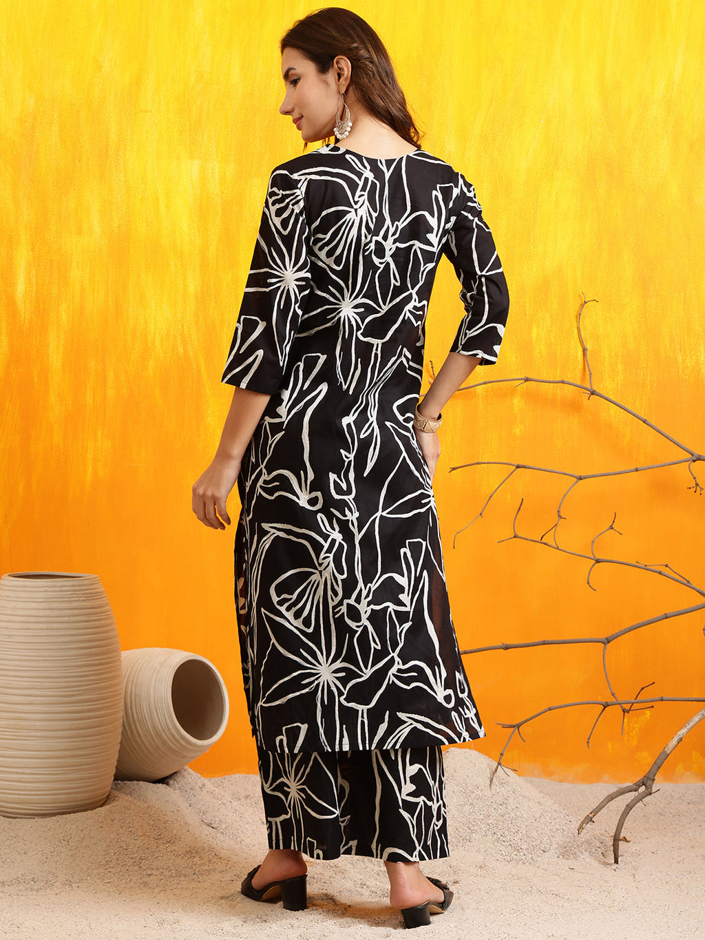Printed Kurta With Palazzo Pants, Black - Hiral Fashion - Distacart