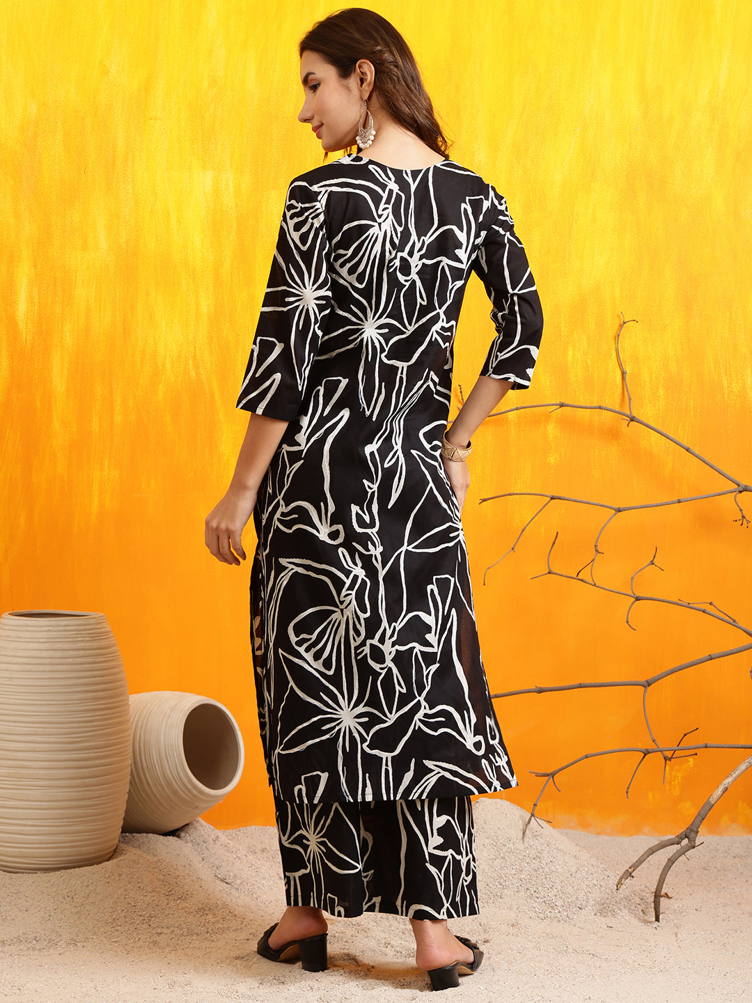 Printed Kurta With Palazzo Pants, Black - Hiral Fashion - Distacart