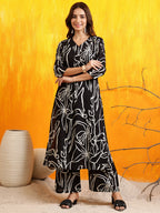 Printed Kurta With Palazzo Pants, Black - Hiral Fashion - Distacart
