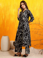 Printed Kurta With Palazzo Pants, Black - Hiral Fashion - Distacart