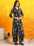 Printed Kurta With Palazzo Pants, Black - Hiral Fashion - Distacart