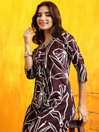 Printed Kurta With Palazzo Pants, Wine - Hiral Fashion - Distacart