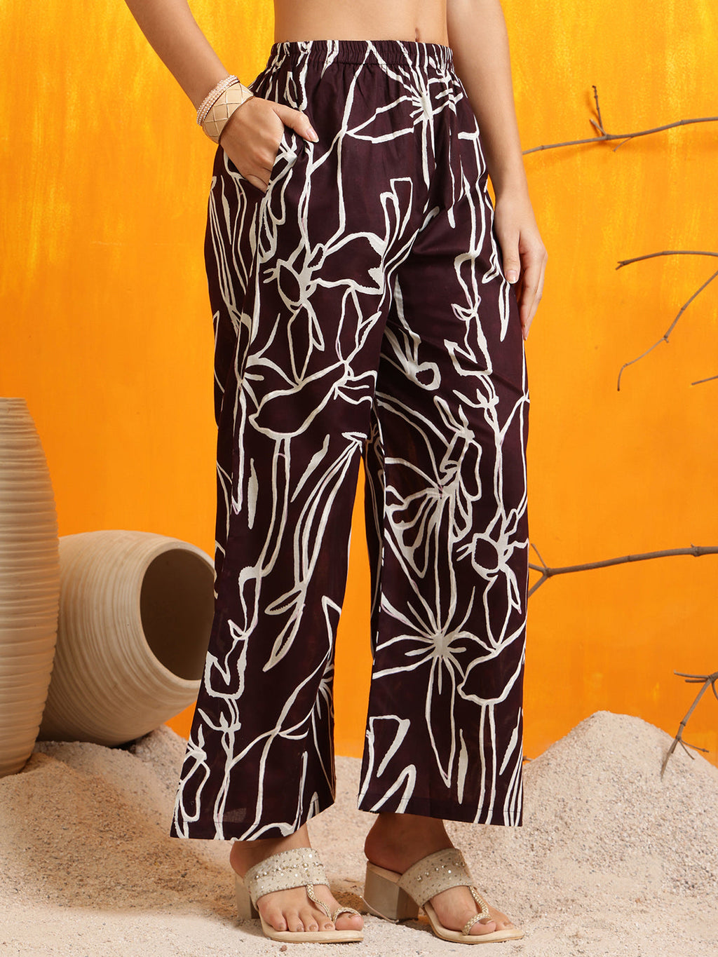 Printed Kurta With Palazzo Pants, Wine - Hiral Fashion - Distacart