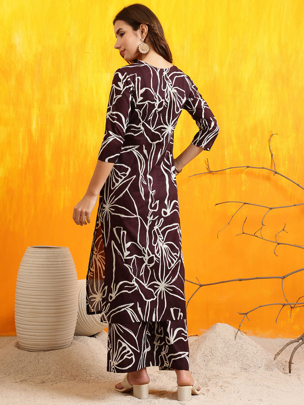 Printed Kurta With Palazzo Pants, Wine - Hiral Fashion - Distacart