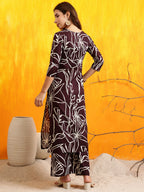 Printed Kurta With Palazzo Pants, Wine - Hiral Fashion - Distacart