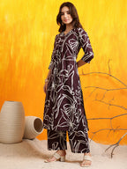Printed Kurta With Palazzo Pants, Wine - Hiral Fashion - Distacart