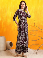 Printed Kurta With Palazzo Pants, Wine - Hiral Fashion - Distacart