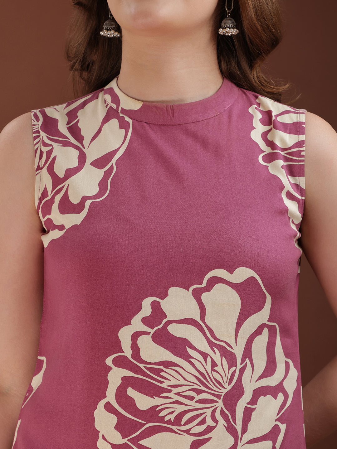 Floral Printed Highneck Co-Ords, Pink - Hiral Fashion - Distacart