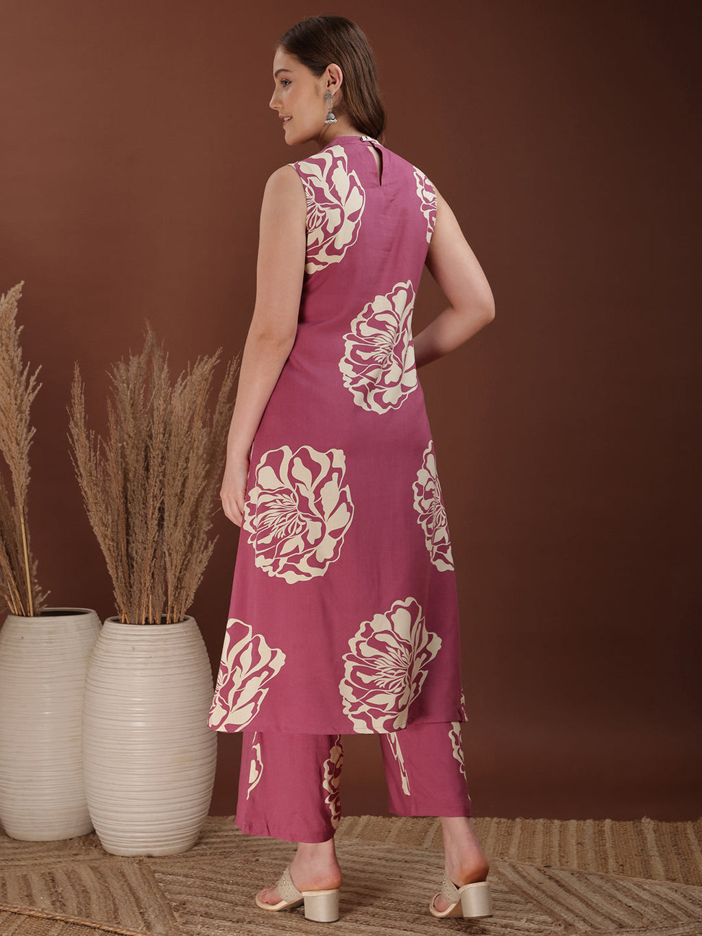 Floral Printed Highneck Co-Ords, Pink - Hiral Fashion - Distacart
