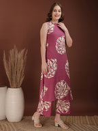 Floral Printed Highneck Co-Ords, Pink - Hiral Fashion - Distacart