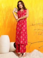 Ethnic Motifs Printed Kurta With Palazzo, Pink - Hiral Fashion - Distacart