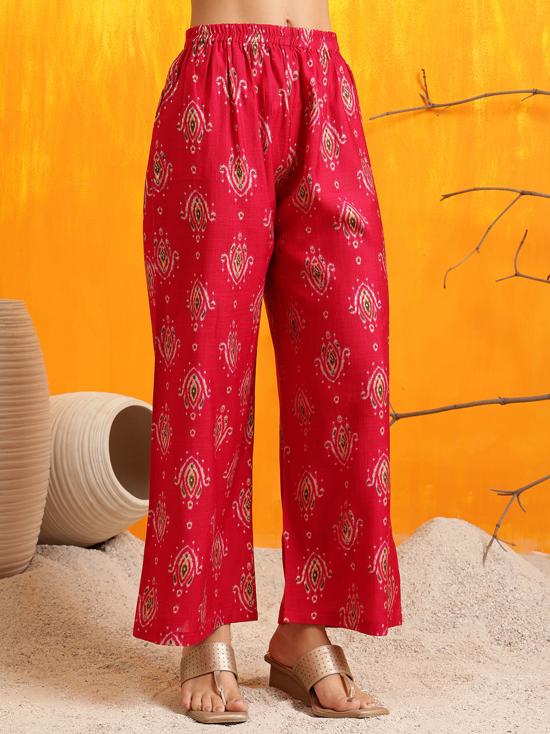Ethnic Motifs Printed Kurta With Palazzo, Pink - Hiral Fashion - Distacart